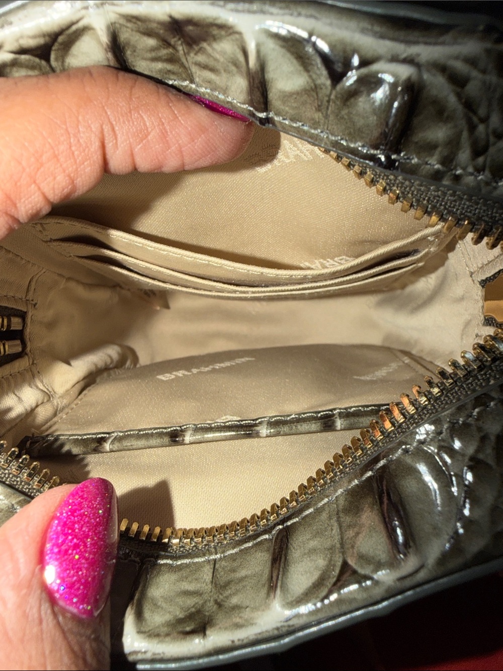Brahmin Hunter Green Croc-Embossed Chain Crossbody - Picture 5 of 9